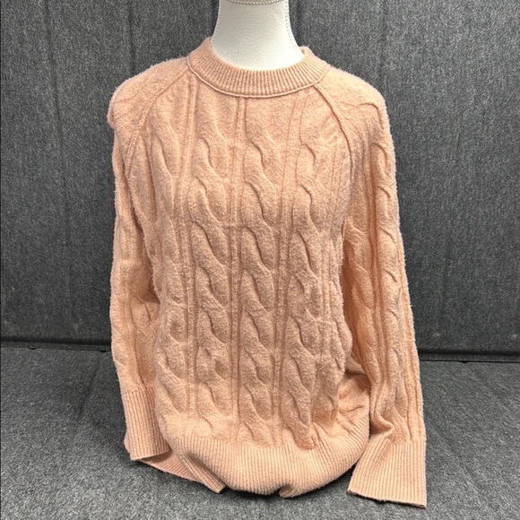 Aerie Pink Cable Knit Crew Neck Sweater - Picture 1 of 5